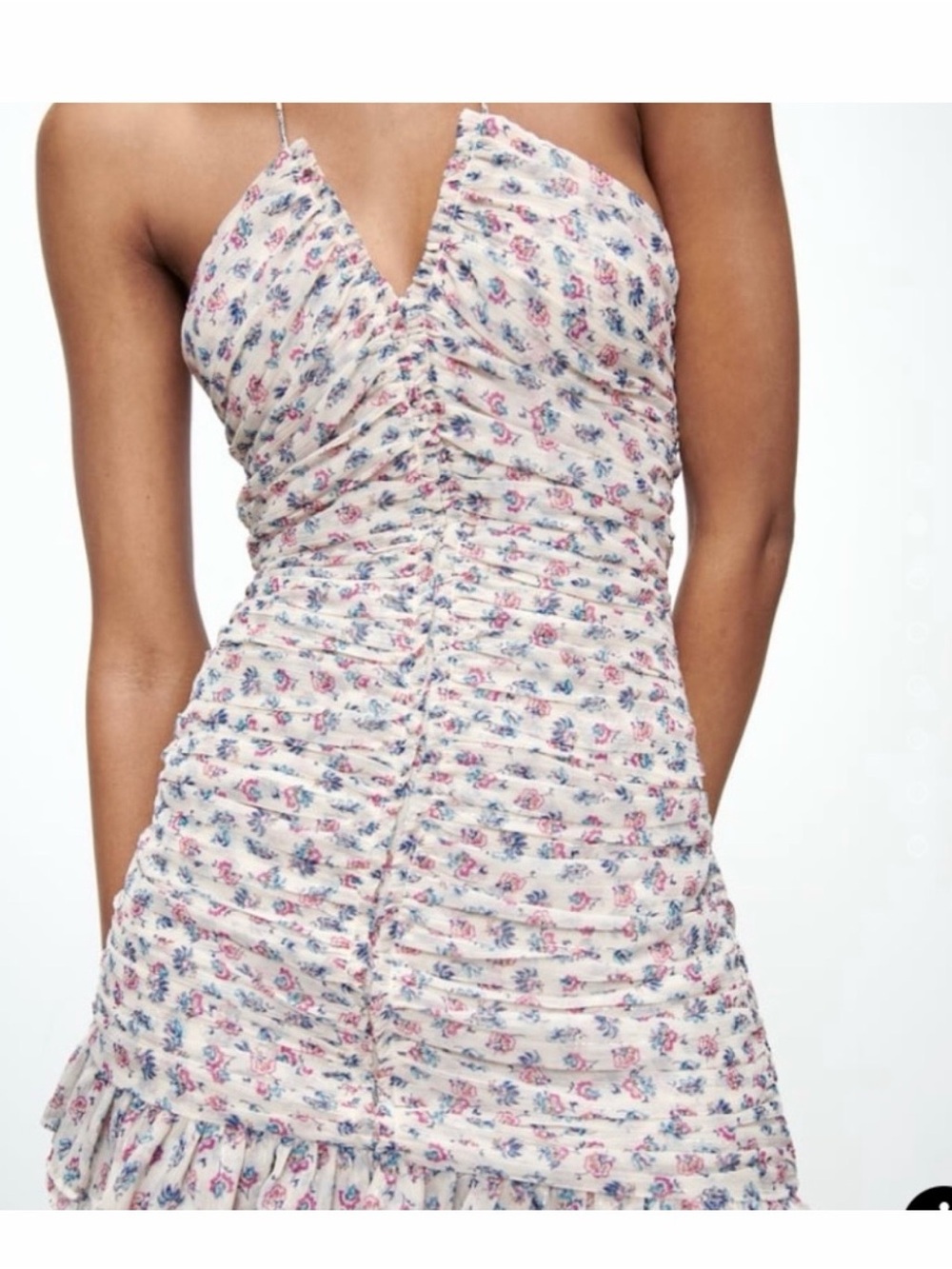 Zara Strapless Ruched Floral Dress - White Pink Blue